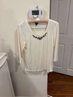Ann Taylor Women's Cream Embellished Scoop Neck Top